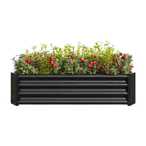 Galvanized Raised Garden Bed for Vegetables Planter Raised Garden Boxes Outdoor Metal Raised Garden Beds Steel Kit for Vegetables Flower Herb Patio Black Rectangle