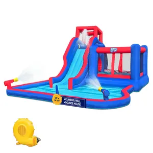 Sunny & Fun 2-in-1 Bounce & Blast Inflatable Water Slide Park with Slide, Bounce House & Pool