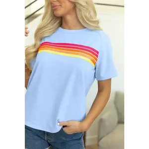 Blue Striped Patch Front Casual Tee