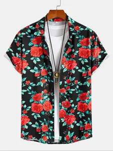 Men's All Over Floral Print Button Front Shirt, Regular Fit Casual Comfy Short Sleeve Collared Top for Summer, Men's Clothes for Daily Wear, Menswear, Casual Button Down