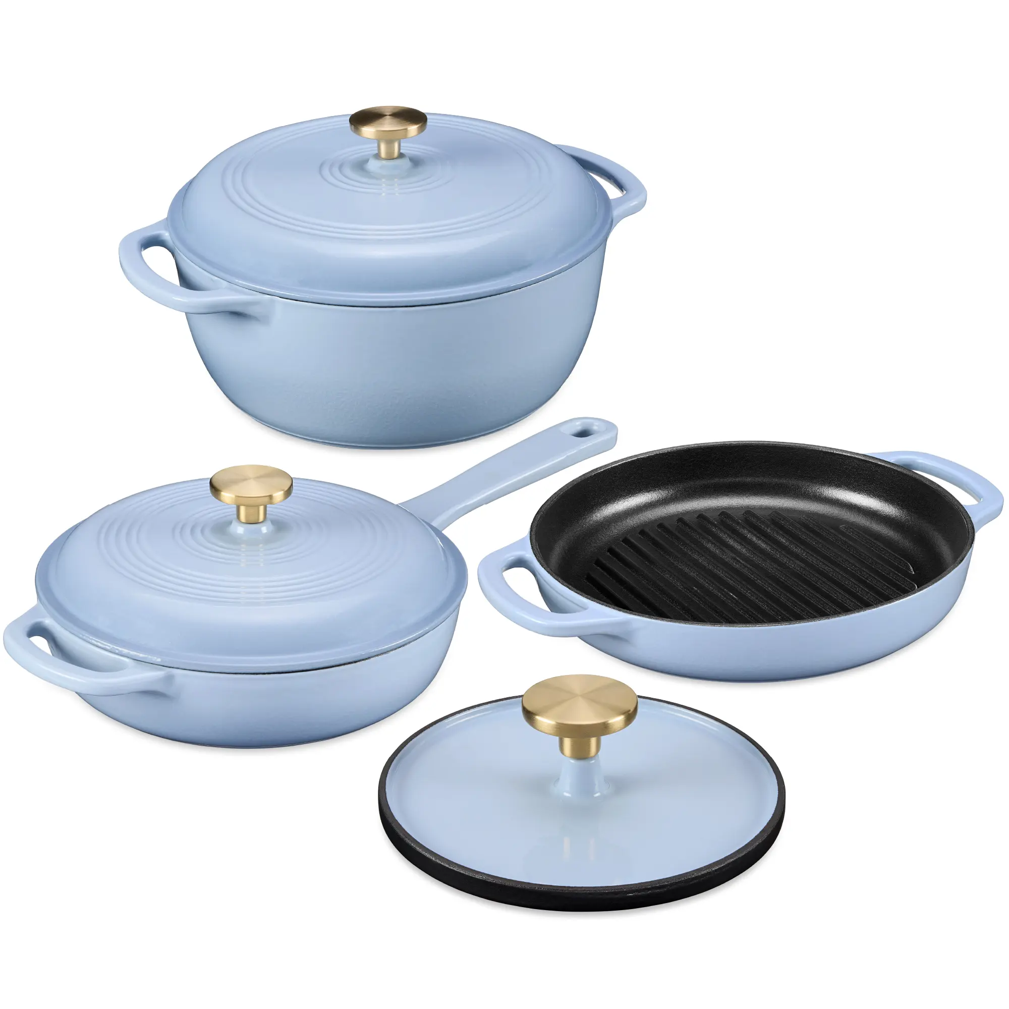 Best Choice Products 6-Piece Enameled Cast Iron Cookware Set, 6QT Dutch Oven W/ Lid, 2QT Skillet W/ Lid, Grill Pan, Grill Press Best Choice Products 6-Piece Enameled Cast Iron Cookware Set, 6QT Dutch Oven W/ Lid, 2QT Skillet W/ Lid, Grill Pan, Grill Press