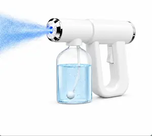Rechargeable Blue Light Mist Sprayer & Humidifier, Handheld Fine Mist Atomizer with 300mL Large-Capacity Bottle and Long-Lasting Battery, Supports Water or Diluted Cleaning Solution, Portable Nano Spray Gun for Home, Car, Office, Plants & Daily Use