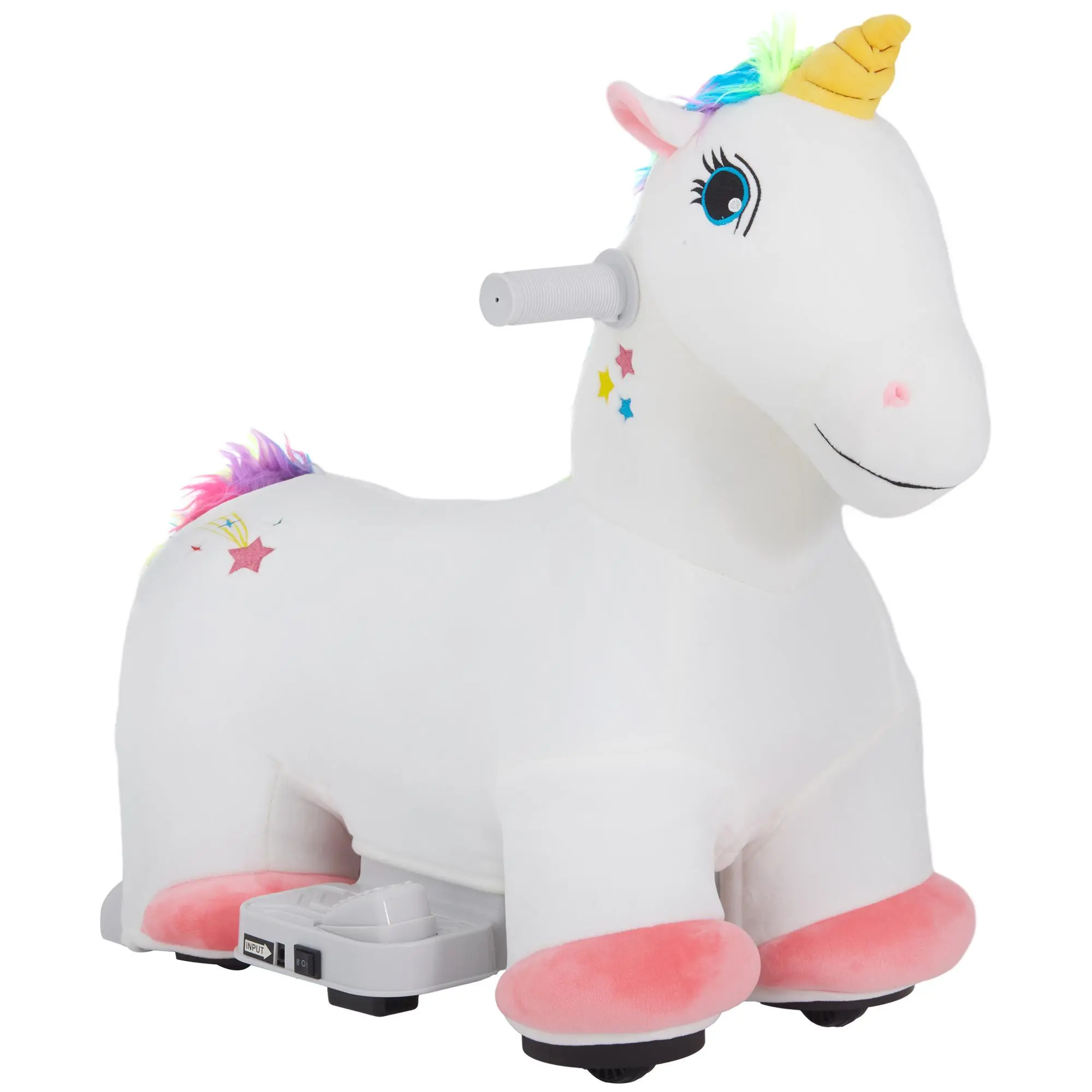Qaba 6V Kids Ride on Horse, Battery Powered Ride on Toy, Unicorn Shaped Electric Riding Animal with Music, Soft Touch, PU Wheels, Foot Pedal, Forward, for Girls Boys Aged 18-36 Months, White