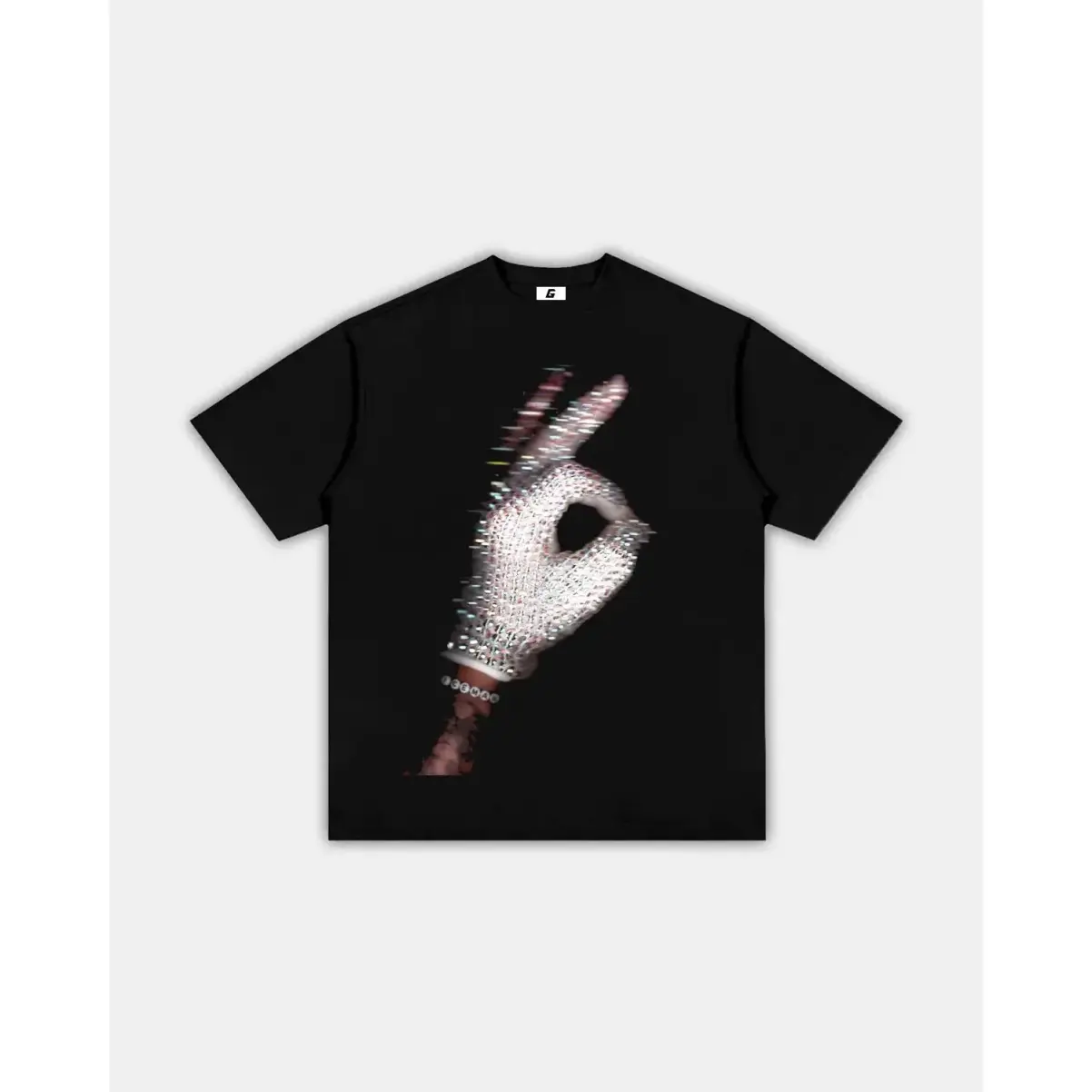 Premium 100% Cotton Y2K Retro Glitch Graphic Tee | Men's Heavyweight Sparkling Rhinestone Glove T-Shirt | Classic Avant-Garde Distressed Cyber Hand Crewneck Short Sleeve Shirt, Casual Black Top