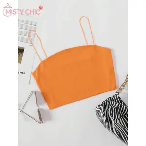 MISTY CHIC Minimalist Crop Top With Thin Spaghetti Straps And Straight Neckline, Form-Fitting Design Great For Weekend Getaways And Creating Viral Layering OOTDs That Go Viral