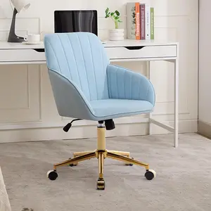Comfy Vanity Chair | Cozy Desk Chair for Home Office & Bedroom | Ergonomic Swivel Small Desk Chair, Adjustable, Golden Base(Baby Blue)