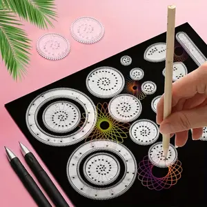 1Set Magic Ruler Colorful Scratch Painting Set - Funny Puzzle Drawing Tool, Painting Flowers Curve Rules Suit