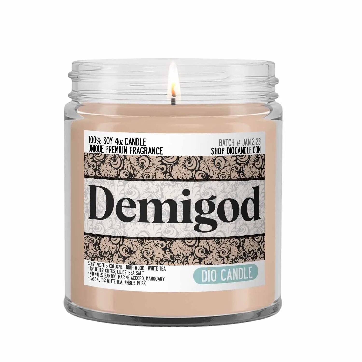 Demigod Scented Candle - Smells Like Cologne, Driftwood and White Tea - Dio Candle
