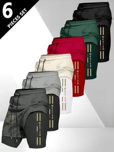 6-Pack Men's Sporty Fitness Performance Cool Sports Shorts, Mexican Print Double-Layer Anti-See-Through Breathable Training Pants, Fashionable and Comfortable