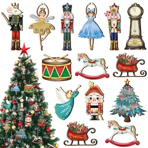 24PCS Christmas Nutcracker Wooden Ornaments Set – Tree Hanging Decorations, Holiday Wood Crafts, Xmas Party Decor with Soldiers, Kings, Ballet Girls & Mice Designs