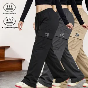 AIbart 3-Pack Women Lightweight Breathable Cargo Pants, Adjustable Drawstring Waist Casual Utility Trousers with Multi Functional Pockets, Loose Daily Streetwear Bottoms fathersdaygift