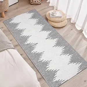 GARVEE Washable Kitchen Runner Rug 2x6, Modern Washable Runner Rugs Non-Slip Striped Geometric Hallway Bathroom Rugs, Print Distressed Carpet for Entryway Bathroom Laundry Room Foyer,Beige 2x6