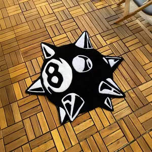 Number 8 Billiard Ball Shape Carpet, Cool Plush Bedroom Bedside Mat, Unique Decorative Pad for Billiards Hall, Anti-Slip Wear-Resistant Rug, Fluffy Rug