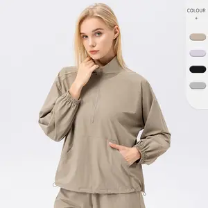 XINEV Women's Two Pieces Lightweight Workout Jacket and Shorts, UV Protection Half Zip Pullover UPF 50+,  Activewear Clothing Sporty Set Sportswear Running Fitness Athletic Training Apparel