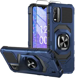 Nokia C210 Case with Tempered Glass Screen Protector,Military Grade Heavy Duty Shockproof Protective Cover,with Ring Kickstand Full-Body Protective Case for Nokia C210 Purple Navy Cellphone Protection