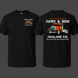 Over The Top Trucker Shirt-Hawk & Son Hauling Co Truck Driver Graphic Tee, Vintage Trucker Shirt, Big Rig Streetwear T Shirt, Cotton Graphic Tee, Men's Summer Graphic Tees