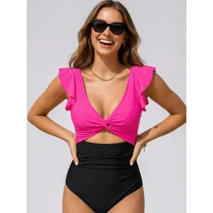 Viral Sculpting Cut-Out One-Piece Swimsuit for Women – High Stretch Tummy Control Ruched Slimming Bathing Suit, Soft Quick-Dry Flattering Swimwear 2 rash guard bikini Halter Set with Bow thong