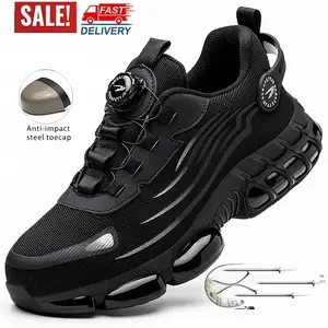 Men Safety Toe Work Shoes Rotating Buckle Breathable Non-Slip Steel Toe Sneakers