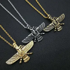 New Persian jewelry, titanium steel gold-plate Zoroastrian pendant necklace