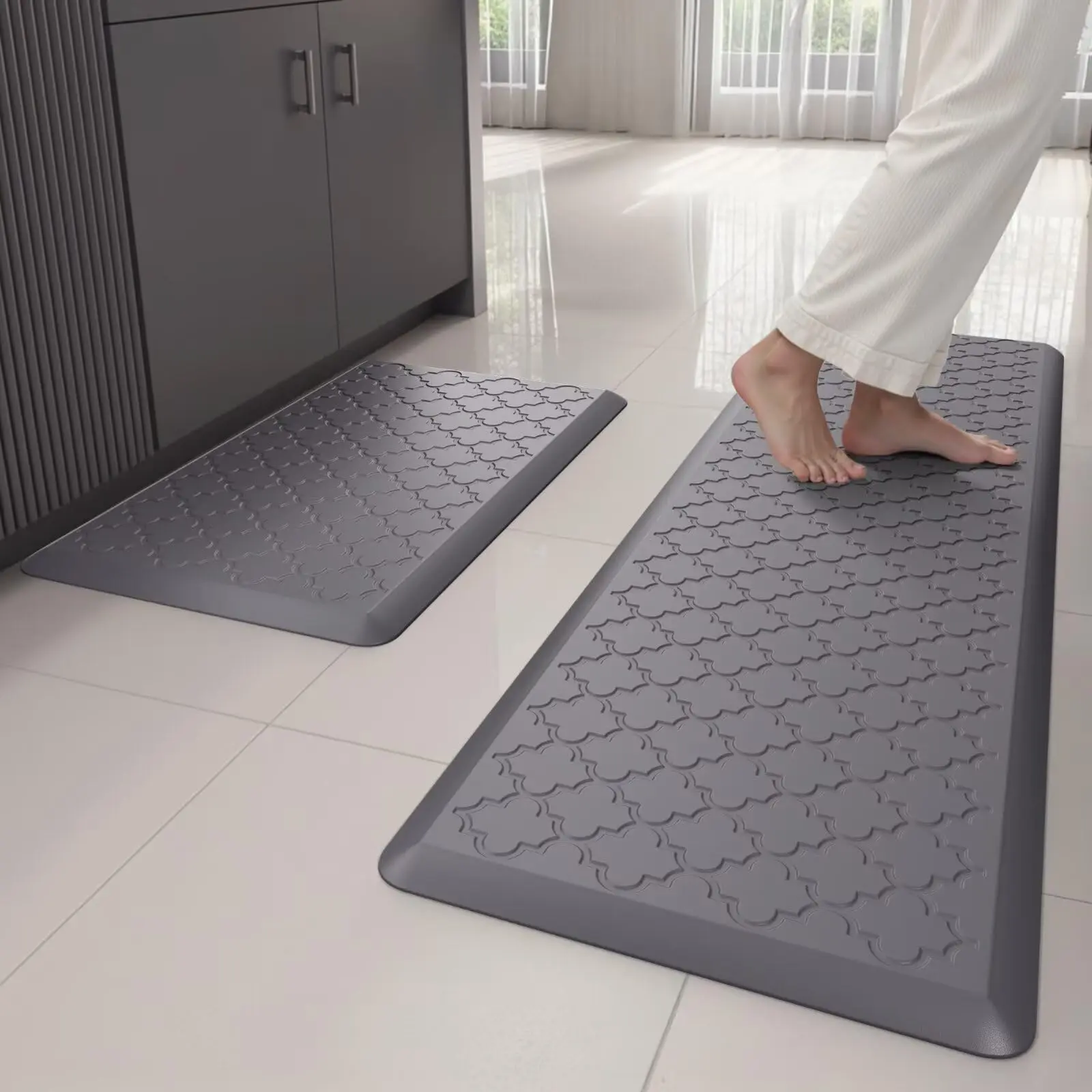 Kitchen Mat [2 PCS] Gray Textured Floor Mat for Home Use - Durable and Comfortable Step-in Mat for Kitchen and Bathroom