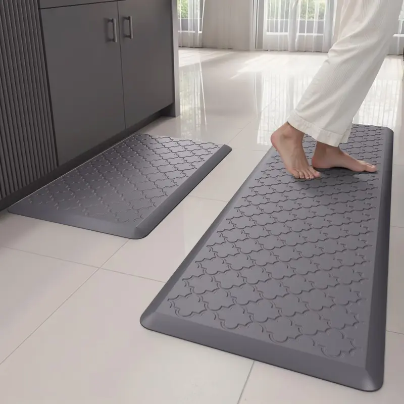2 PCS Classic Diamond Shape Flat Weave Gray Textured Anti-Skid Indoor Floor Mat - Durable, Comfortable Step-In Option for Kitchen, Bathroom, Anti Skid Rug