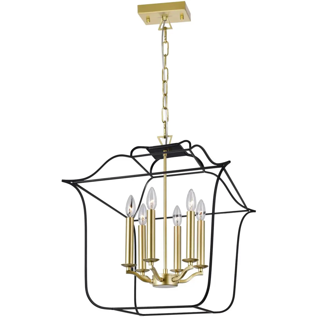 CWI Lighting Tudor 6 Light 20 inch Satin Gold and Black Up Chandelier Ceiling Light 1223P20-6-602