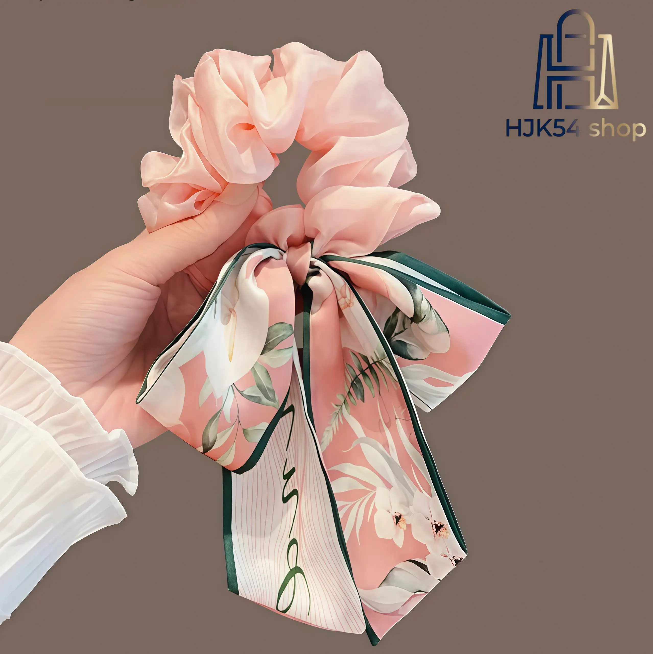 3 Pack Floral Chiffon Scrunchies with Ribbon Scarf Ties for Women, Chic Boho Hair Accessories for Ponytails, Messy Buns, and Casual Wear, One Size