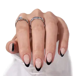 Black French Tip Press On Nails - Fall Press On Nails Short, Reusable Glue On Nails, No Fade, Seamless Glue on Nails for Nail Art Manicure outdoorfun