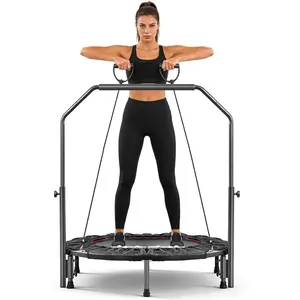 Foldable Mini Trampoline for Adults &  40" Rebounder Trampoline with Adjustable  Bar for Indoor Workout Fitness