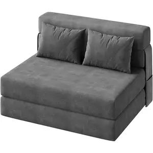 76" 4-in-1 Folding Sofa Bed - Versatile Convertible Loveseat for Living Room with Fold Out Sleeper, Tufted Floor Lounge & Included Pillow, Dark Grey