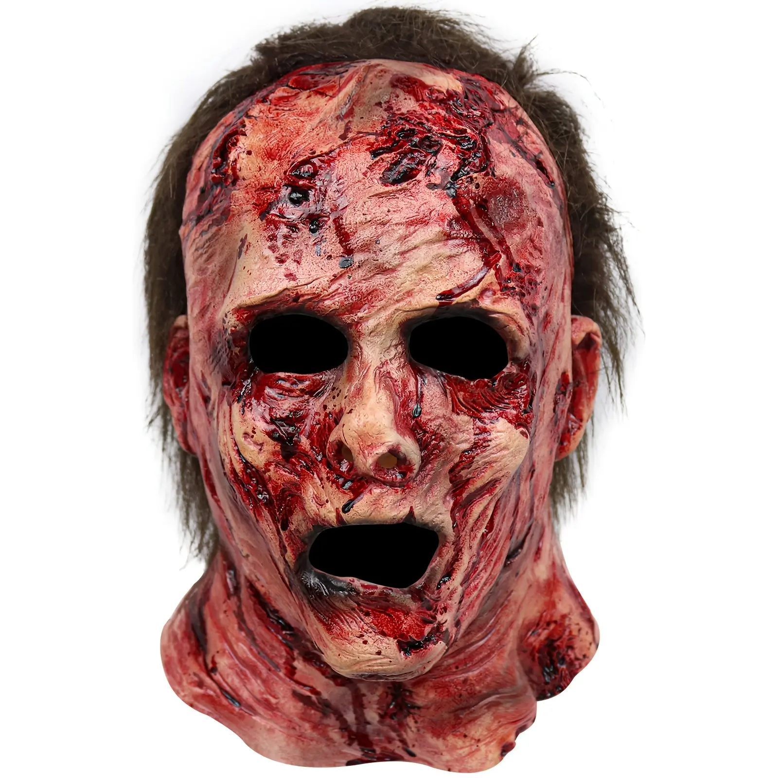 Adult Size Bloody Zombie Killer Latex Mask - Spooky Realistic Rotted Face with Rotted Flesh & Hair, Gore Details, Comfortable Handcrafted Vintage Resin Prop for Halloween Cosplay, Haunted House Events