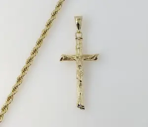 Plated Cross 4mm Rope/Braided Chain Necklace
