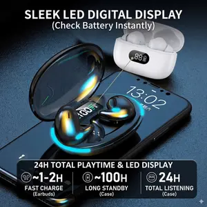 OAOU Wireless Earphones Feature Painless Wearing for Long Hours, High - Quality Sound, Cool Lighting, Smart Digital Display, and Long Battery Life, Transparent Canopy.