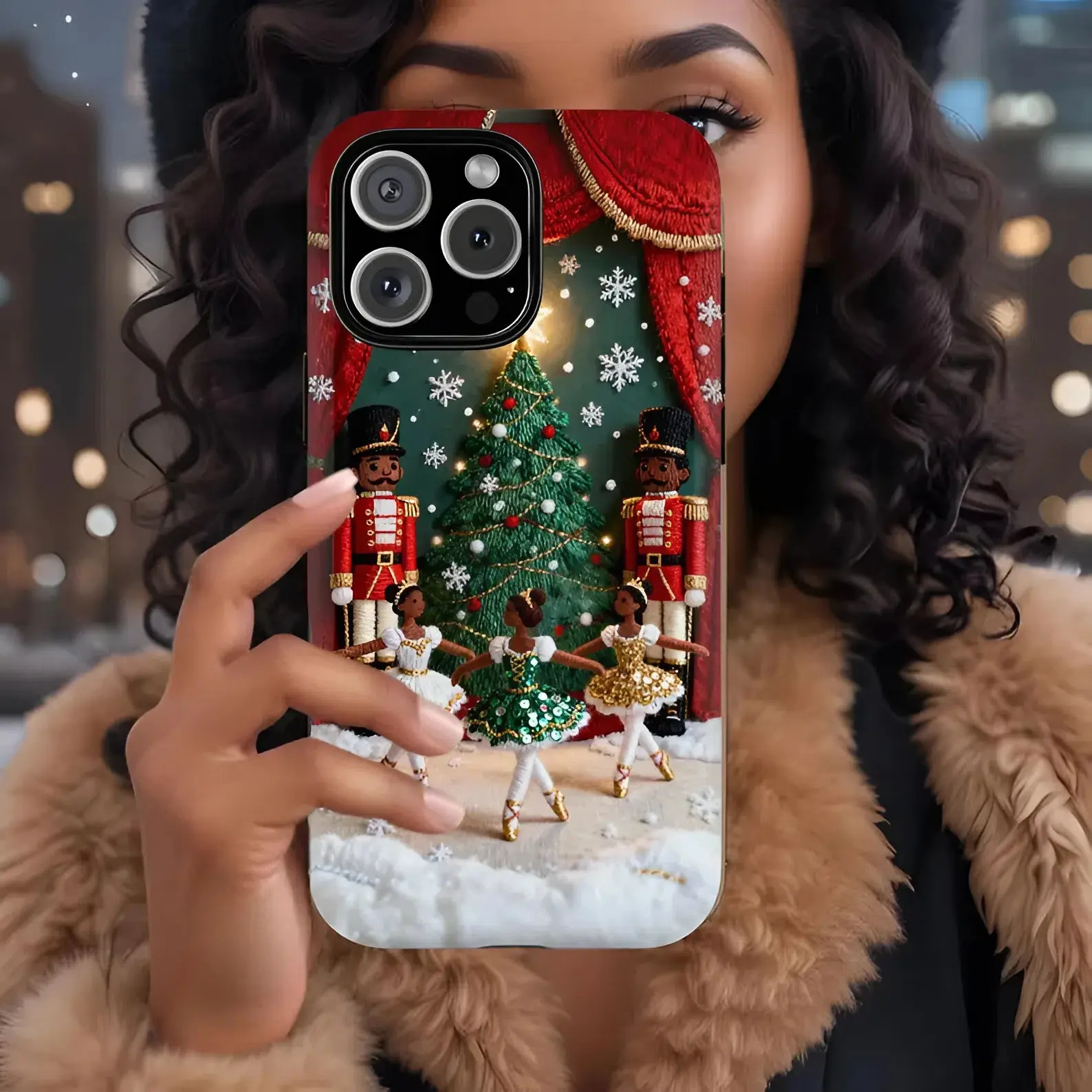 Slim Fat Nutcracker iPhone Case Black Ballerina Christmas Design for iPhone 11-17 Pro Durable Lightweight Protective Cover