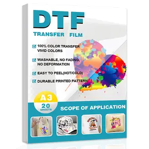 20 Sheets A3 DTF Transfer Film (11.7"x16.5") - Double-Sided Matte Transparent, Cold/Hot Peel PET Heat Transfer Paper, Vibrant Color Retention. Compatible with Inkjet Printers, Suitable for All Fabrics