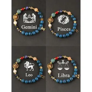 Zodiac Beaded Crystal Bracelet for Men & Women Gemini Pisces Leo Libra Designs Trendy Versatile Accessory Fashion Jewelry Gift Idea Perfect Birthday Present party family healing durable stylish affordable chunky gold-plated cuban energy magnet