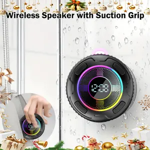 Portable Wireless Speaker with Suction Cup for Christmas and Halloween Gifts - USB Rechargeable, 10 Hours of Playback, Suitable for Parties, Bathrooms, Travel, and Outdoors, RGB Bathroom Suction Cup Wireless Hands-Free, IPX7 Waterproof