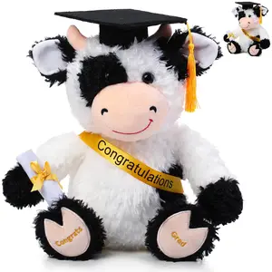 2026 Graduation Stuffed Animal Gifts Cow Plush 10 Inch with Hat Diploma Tassel Embroidered Blessings Preschool Kindergarten Gift from Parents Teachers for Preschool Kindergarten Graduates Daughter Son Grandson Granddaughter for Pre-K Graduation Ceremony