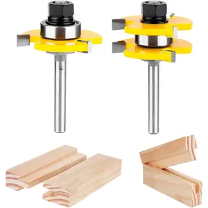 Tongue and Groove Set of 2 Pieces 1/4 Inch Shank Router Bit 3 Teeth Adjustable T Shape Wood Milling Cutter
