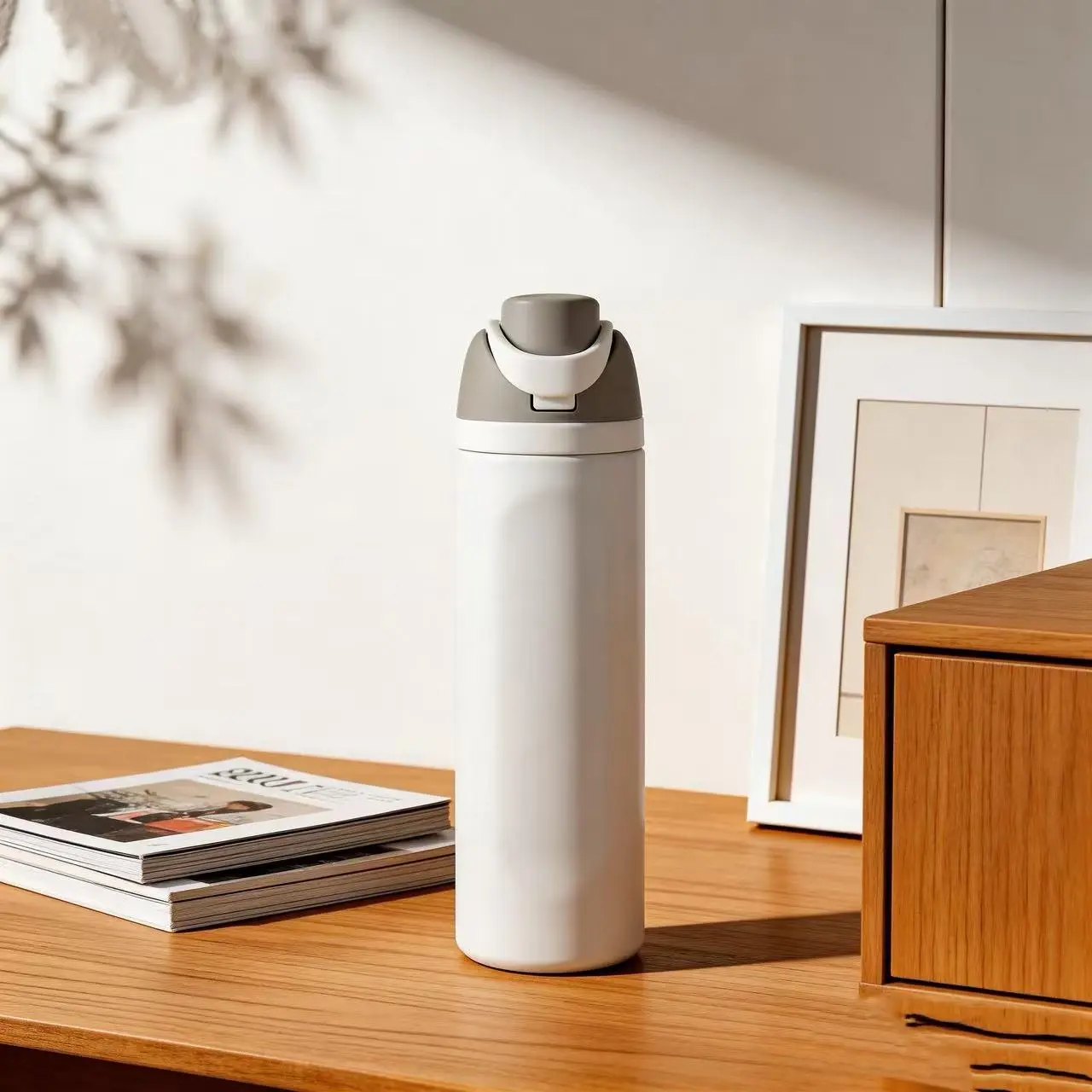 24oz Stainless Steel Thermos Cup with Push Button Leak-Proof Lid &  Integrated Handle Double Wall Insulation BPA Free Drinkware for Adults &  Children Ideal for Home Office Travel dual straw design -