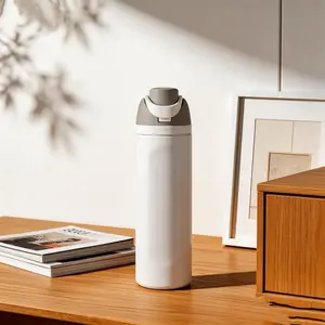 24oz Stainless Steel Thermos Cup with Push Button Leak-Proof Lid & Integrated Handle Double Wall Insulation BPA Free Drinkware for Adults & Children Ideal for Home Office Travel dual straw design