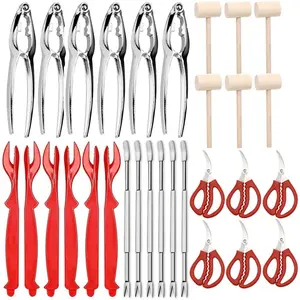 30 PCS Seafood Tools Include Crab Crackers, Seafood Scissors, Lobster Sheller, Crab Hammer,and Shellfish Forks,Nutcracker Set