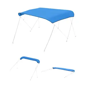 4 Bow Bimini Top Replacement Cover, 8 ft Long Durable 600D Marine Grade Waterproof Sun Shade Boat Canopy with Storage Boot, Easy Install Zipper Sleeve Awning, 96"L x (97"-103")W, Blue (No Frame)