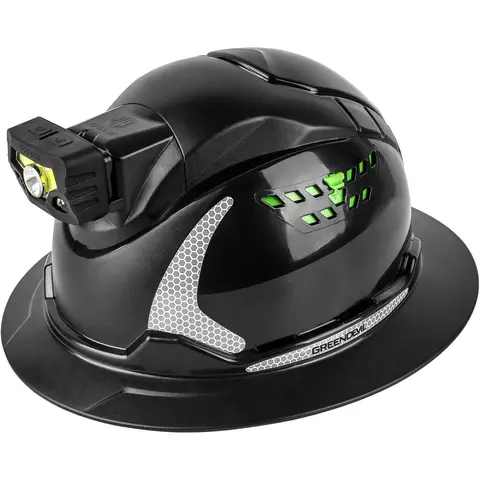 HDPE Plastic Hard Hat for Construction Workers - Vented Full Brim with Ventilation Slots, 0.8kg, Hi-Viz Reflective Strips, 6-Point Adjustable Suspension & Strap, Hands-Free Light Mount, Moisture-Absorbing Sweatband, Sun/Rain Shield, Job-Site Ready