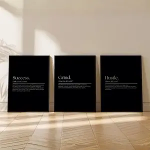 3 Count/Set of 3 Motivational Definition Wall Art Prints for Men Masculine Gym Decor, Office Printable Quotes,Black Poster Prints Wall Decor Photo Artwork unique wall art