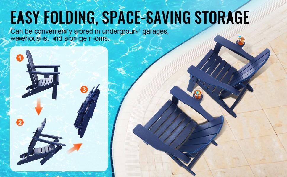 Adirondack Plastic Outdoor Chairs Set of 2, All-Weather Folding Seating, Navy Blue, Weather-Resistant and UV Protected, Durable Patio Garden Furniture for Deck, Porch, Lawn, Easy-Care, Lightweight