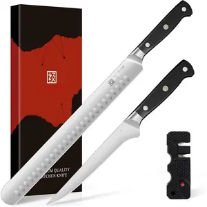 Carving  Set with Sharpener,  High Carbon Steel,  Full Tang Handle, Slicing & Boning Kitchen  for Meat Turkey BBQ and Brisket