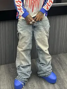 Men's Loose-Fit Straight Leg Denim Jeans, All-Season Street Style Y2K Jeans, Perfect Gift for Husband Boyfriend, Moderate Fabric