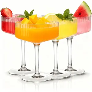 4-Piece Set of Ripple Cup-Shaped Wine Glasses, 10 Oz Large Vintage Martini Glasses Set, Unique Margarita Glasses, Classic Cocktail Glassware, Ripple Bar Drinking Glasses Set, Suitable for Cocktails, Wine, Champagne, Espresso, and Gifts