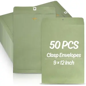 9 x 12 Inch Clasp Manilla Envelopes Saga Green Gummed Mailing Envelopes with Clasp Closure & Gummed Seal, 50Pcs for Office Back to School Mailing Storing Documents Supplies
